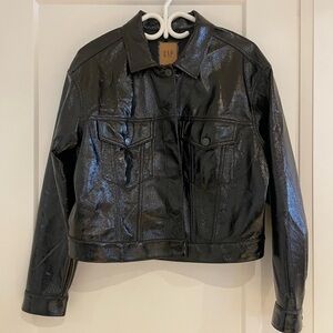 GAP - Patent shiny black bomber jacket (size: L)